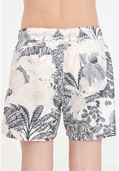 Cream men's swim shorts with tropical print IM BRIAN | BC2951FOGLIE